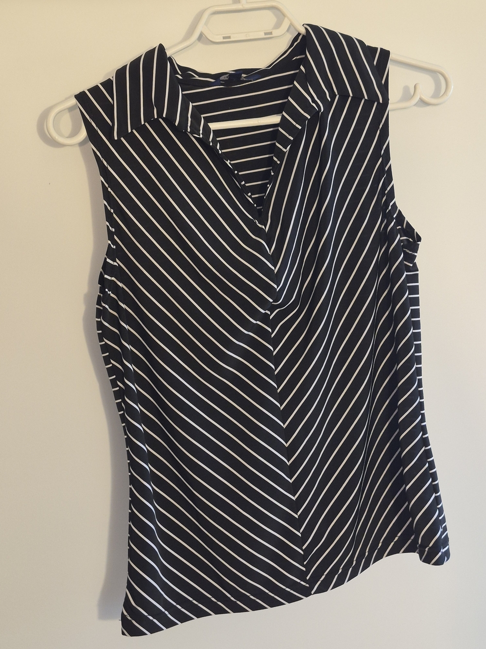 Sleeveless Black and White Stripe V-Neck Top